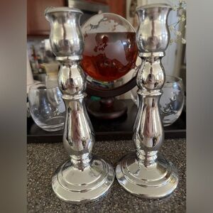 Avon Chrome Candlesticks 2 Vintage Unforgettable Cologne Bottles Full